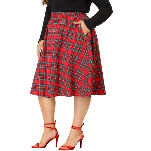Agnes Orinda Women's Plus Size Plaid Elastic High Waist Flare Fall A Line Skirts - 1 of 4