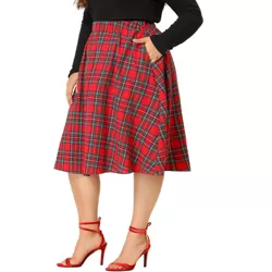 Agnes Orinda Women's Plus Size Velvet Plaid A-line Elastic Waist Flare Skirts  Red 4x : Target