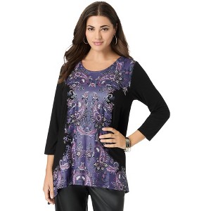 Roaman's Women's Plus Size Printed Tulip-Hem Ultra Femme Tunic - 1 of 4