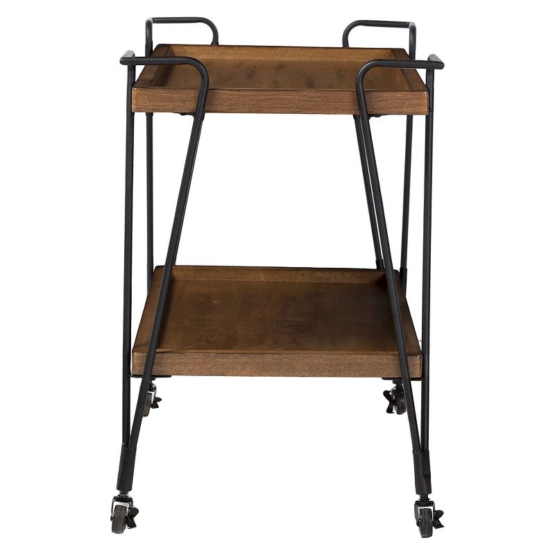 Jessica Rustic Industrial Style Textured Finish Metal Distressed Ash Wood Mobile Serving Bar Cart - Black & Brown - Baxton Studio, 4 of 6