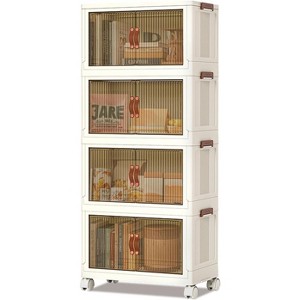 4 x 80L Stackable Organiser Boxes with Wheels & Lids, Foldable Waterproof Storage Containers for Bedroom, Kitchen & Living Room, 65 x 42 x 145.5 cm - 1 of 4