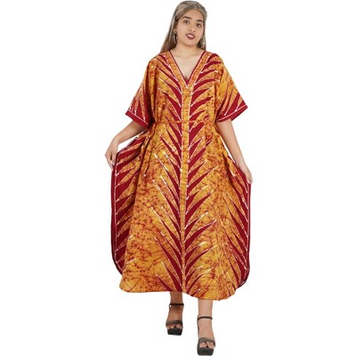 LA LEELA Women's Summer Holiday Beach Casual Dailywear Loose Caftan Long Casual Mumu Loungewear Dashiki House Dresses 2X-3X Brown, Leaf