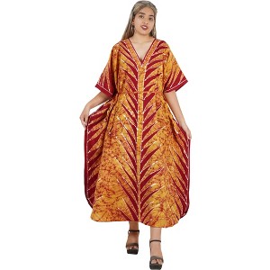 LA LEELA Women's Summer Holiday Beach Casual Dailywear Loose Caftan Long Casual Mumu Loungewear Dashiki House Dresses 2X-3X Brown, Leaf - 1 of 4