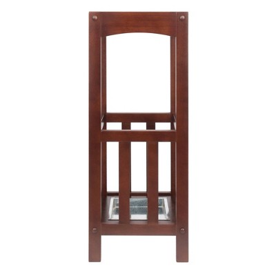 Walnut Wood Umbrella Stand with Metal Tray