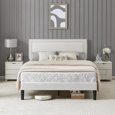 VECELO Upholstered Bed with Adjustable Headboard, Bed Frame