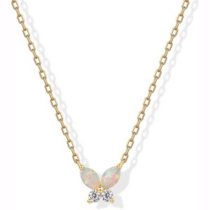 14K Gold Plated Opal Pendant Necklaces for Women | Created Opal Cubic Zirconia Dainty Necklace | Butterfly Round Triangle Antler Bar Pendants - 1 of 4