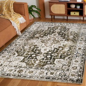 AMERLIFE Foldable Washable Medallion Area Rug, Turkish Vintage Style, Non-Slip Soft Carpet, Entryway - 1 of 4