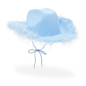 Zodaca Womens Cowboy Hat - Cute, Fluffy, Sparkly Cowgirl Hat with Feathers for Halloween, Birthday, Bachelorette Party (Blue) - 1 of 4