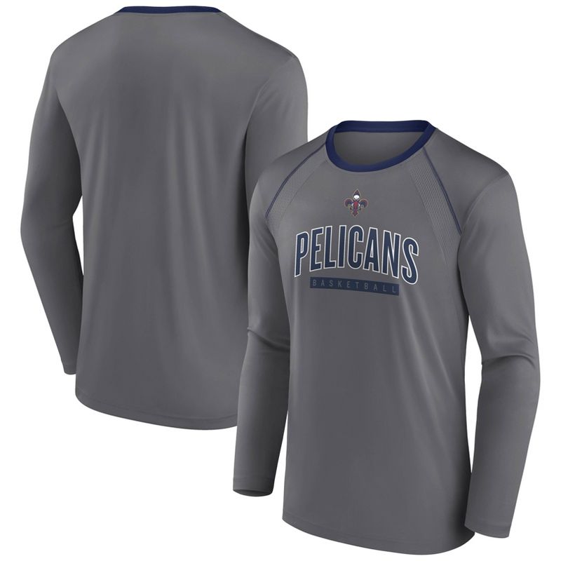 NBA New Orleans Pelicans Men&#39;s Long Sleeve Gray Pick and Roll Poly Performance T-Shirt, 1 of 4