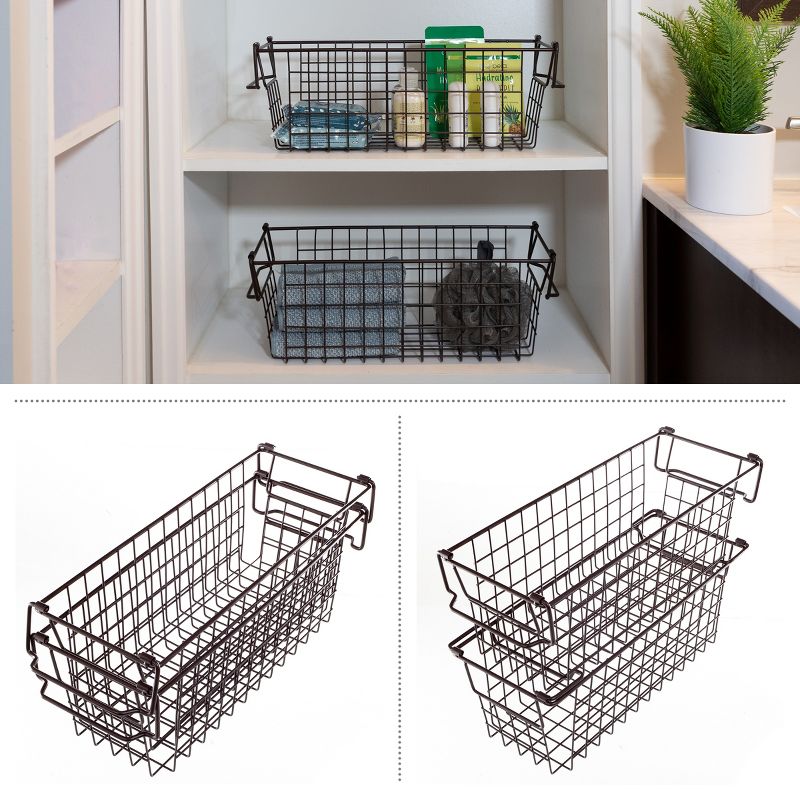 Home-Complete Set of 2 Wire Storage Bins - Shelf Organizers with Handles for Toy, Kitchen, Closet, and Bathroom, 3 of 11