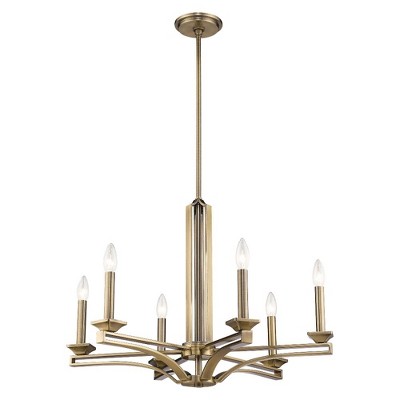 Antique Brass 6-Light Candelabra Chandelier with Adjustable Rods