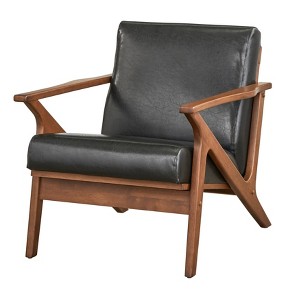 Buylateral Bianca Mid Century Modern Solid Wood Accent Chair Faux Leather - 1 of 4