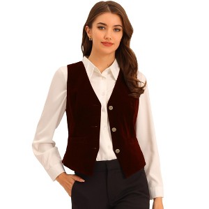 INSPIRE CHIC Women's Steampunk Velvet Sleeveless Button-Down V-Neck Suit Vest - 1 of 4