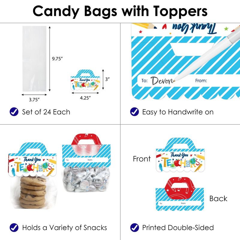 Big Dot of Happiness Thank You Teachers - DIY Teacher Appreciation Clear Goodie Favor Bag Labels - Candy Bags with Toppers - Set of 24, 4 of 10