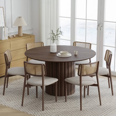 Dovelina Mid-Century Round Dining Table Wood Kitchen Table for 4 People - Walnut