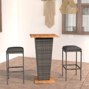 vidaXL 3 Piece Patio Bar Set with Cushions Poly Rattan Gray - 1 of 4