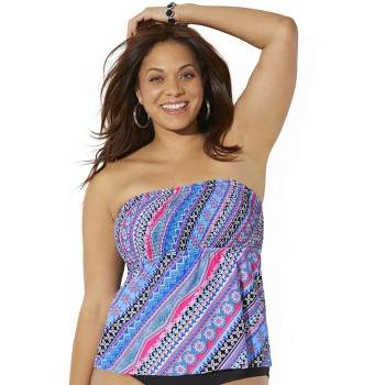 Swimsuits For All Women's Plus Size Smocked Bandeau Tankini Top - 8, Blue :  Target