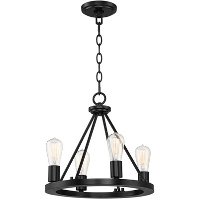 Lacey 17" Black Iron Rustic Farmhouse 4-Light LED Chandelier