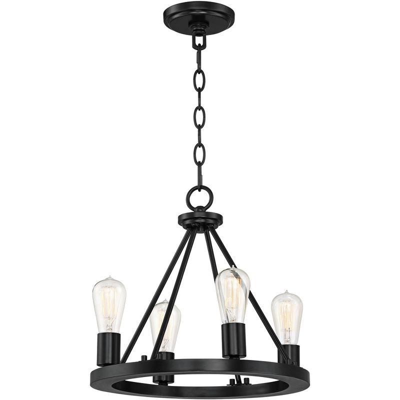 Franklin Iron Works Lacey Black Wagon Wheel Chandelier 16" Wide Rustic Farmhouse 4-Light LED Fixture for Dining Room House Kitchen Island Entryway, 5 of 10
