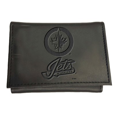 Evergreen NHL Winnipeg Jets Black Leather Trifold Wallet Officially Licensed with Gift Box