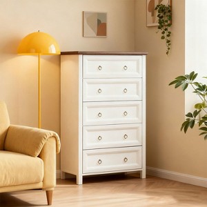 KTMBDW Modern Drawer Dresser for Bedroom, Chest of Drawers with Storage, Wood Storage Chest Organizers Cabinet for Living Room, Entryway, White - 1 of 4