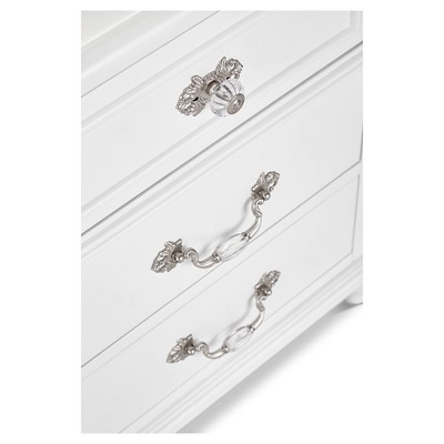 Charming French Country 3-Drawer White Nightstand with Crystal Knobs