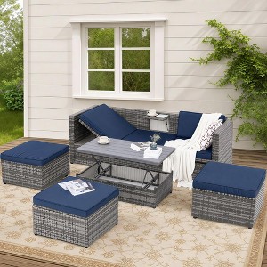 ELJGET 5 Piece Patio Furniture Set,  All-Weather PE Rattan Wicker Outdoor Sofa Set with Adjustable Chaise Lounge Frame & Lift-top Coffee Table - 1 of 4