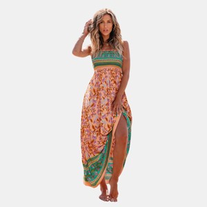 boho maxi dress xl Mint Boho Tile Print Smocked Long Sleeve Maxi Dress