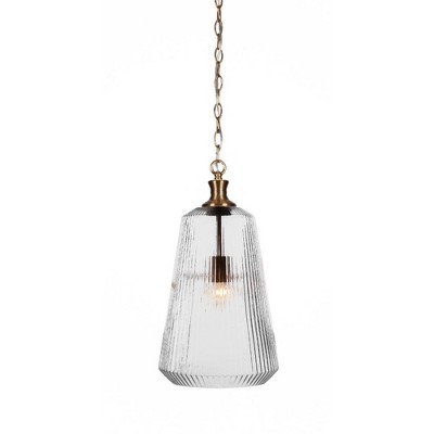 Toltec Lighting Carina 1 - Light Pendant in  New Aged Brass with 11" Clear Ribbed Shade