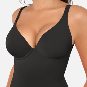 Feelingirl Women's Deep V Neck Tummy Control Thong Shapewear Bodysuit - 1 of 1