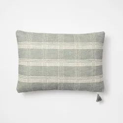Woven Plaid Lumbar Throw Pillow with Tassel Zipper Light Green/Cream  - Threshold™ designed with Studio McGee