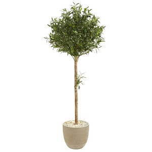 Nearly Natural 5-ft Olive Topiary Artificial Tree in Sand Stone Planter - 1 of 1
