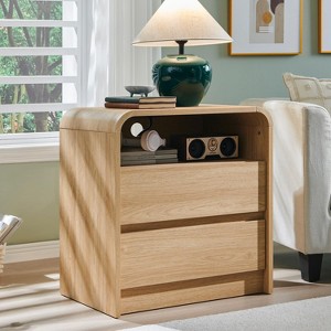 SinCiDo 25" Tall Modern Nightstand, Wood Bedside Table w/Charging Station & 2 Drawers, Mid Century End Table for Bedroom, Living Room - 1 of 4