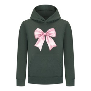 Everyday Kids Girls Collection Pink Bow Pullover Hoodie – Cute Satin-Style Ribbon Graphic Sweatshirt - 1 of 4