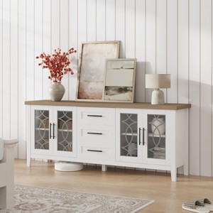 Farmhouse TV Stand with Glass Door for 70 Inch Tv, Mid Century Modern Entertainment Center - 1 of 4