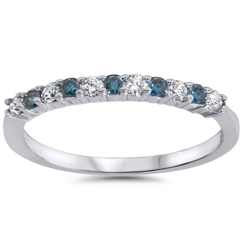 Pompeii3 1/4ct Blue & White Diamond Anniversary Ring 14K White Gold, 1 of 6