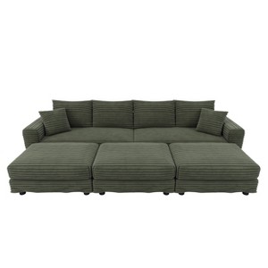 TiramisuBest 102.4" Plush Corduroy 4-Seat Sofa with 3 Ottomans, Deep Seat Cloud Couch, Convertible Lounge Sofa,Grey - 1 of 4