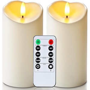 FAAYFIAN 6"x3" Outdoor Waterproof Flameless Candles, LED Candles, Battery Operated Candles with Remote and Timers - 1 of 4