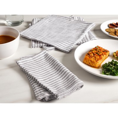 Gray Striped Cotton Napkin Set of 4, 20x20 Inch