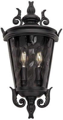 John Timberland Casa Marseille Vintage Rustic Outdoor Wall Light Fixture Textured Black Scroll 17" Clear Hammered Glass for Post Exterior Barn Deck