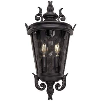John Timberland Casa Marseille Vintage Rustic Outdoor Wall Light Fixture Textured Black Scroll 17" Clear Hammered Glass for Post Exterior Barn Deck