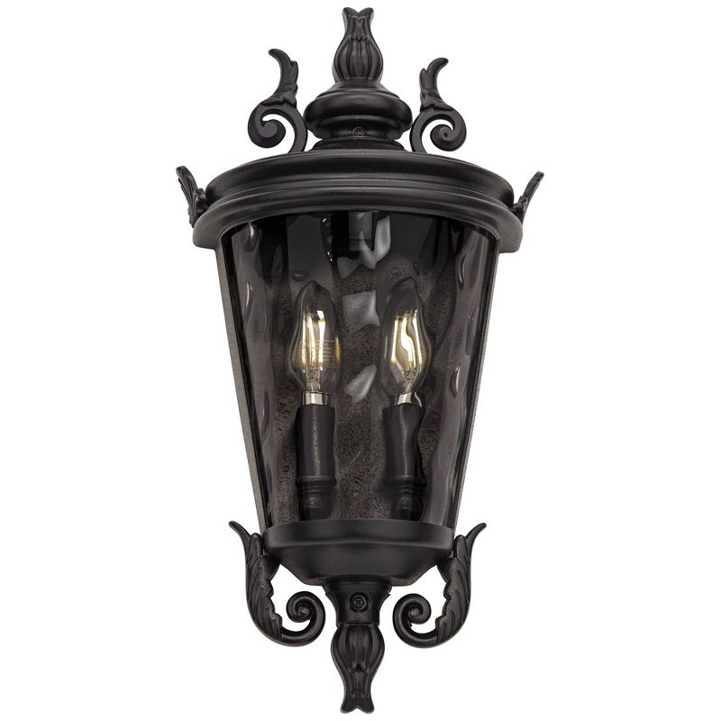 John Timberland Casa Marseille Vintage Rustic Outdoor Wall Light Fixture Textured Black Scroll 17" Clear Hammered Glass for Post Exterior Barn Deck, 1 of 9