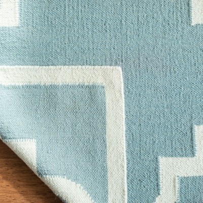 Light Blue and Ivory Wool Geometric Area Rug