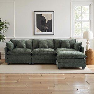 Chenille 3-Seat Sectional Sofa – Modular Deep Seat Sleeper Couch with Ottoman & Side Pocket | Ultimate Comfort for Living Room, Apartment, or Office - 1 of 4