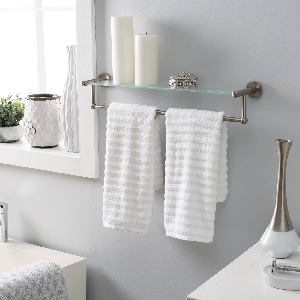 Photos - Towel Holder Glass Shelf with Towel Bar Gray - Organize It All