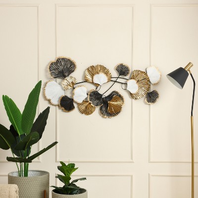 LuxenHome White, Black, and Gold Metal Ginkgo Leaves Wall Sculpture