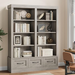 64" Tall Bookcase - 3 Drawers & 4 Double-Wide Shelves, Large Storage for Office & Living Room - 1 of 4
