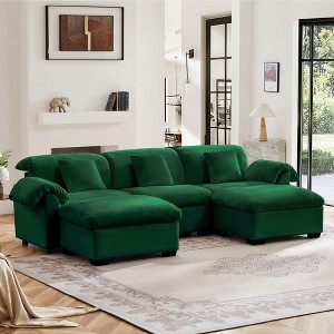 Massive U-Shaped Sectional Sofa with Storage Seats and Ottomans, 3-Seater in Modern Velvet, Plush Backrest and Cushions - 1 of 4