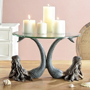 SPI Home Mermaid Duet Table Server – Sculpted Metal Ocean-Inspired Centerpiece, 10" H x 17.5" W, Coastal Candle or Food Display - 1 of 3