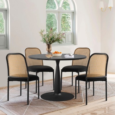 5-Piece Round Dining Table Set for 4, Modern Pedestal Table with Cane Back Upholstered Chairs  for Kitchen, Dining Room, or Apartment-Maison Boucle